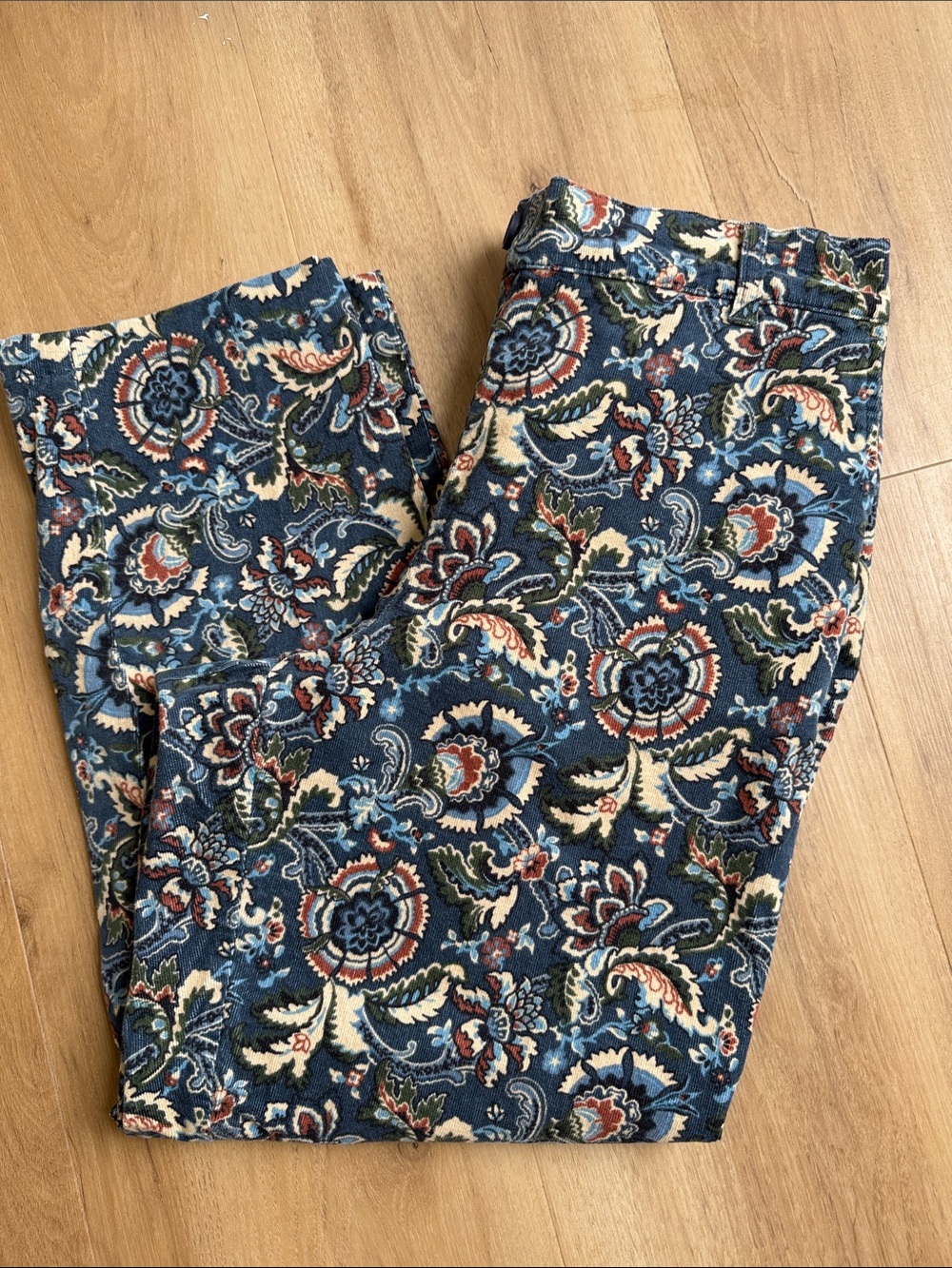 LOFT Outlet Blue Floral Paisley Corduroy Pants
